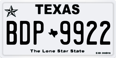 TX license plate BDP9922