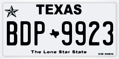 TX license plate BDP9923