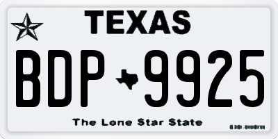 TX license plate BDP9925