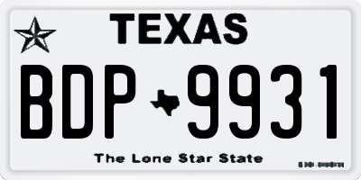 TX license plate BDP9931