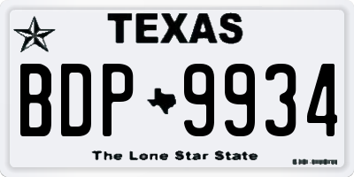 TX license plate BDP9934