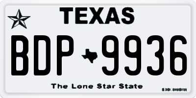TX license plate BDP9936