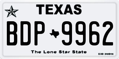 TX license plate BDP9962