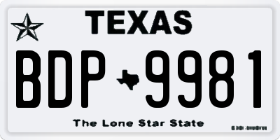 TX license plate BDP9981