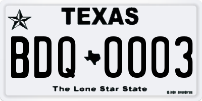 TX license plate BDQ0003