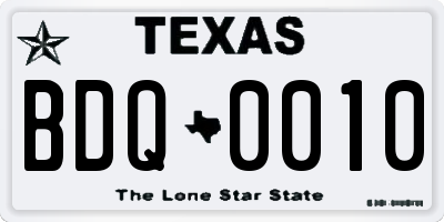 TX license plate BDQ0010