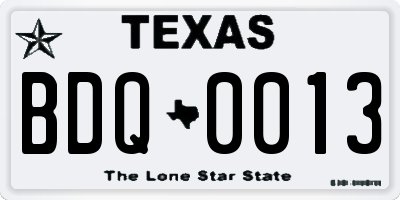 TX license plate BDQ0013