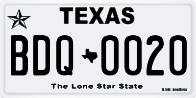TX license plate BDQ0020