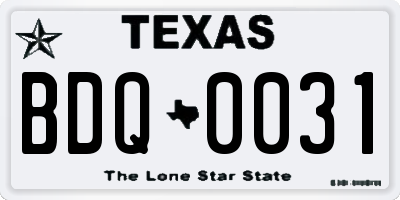 TX license plate BDQ0031