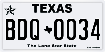TX license plate BDQ0034