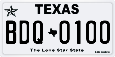 TX license plate BDQ0100