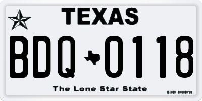TX license plate BDQ0118