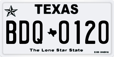TX license plate BDQ0120