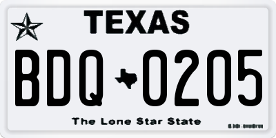 TX license plate BDQ0205
