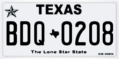 TX license plate BDQ0208