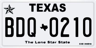 TX license plate BDQ0210