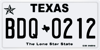 TX license plate BDQ0212