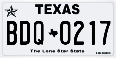 TX license plate BDQ0217