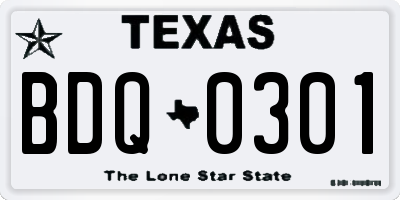 TX license plate BDQ0301