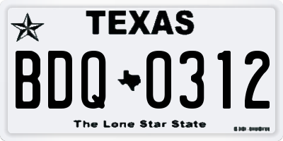 TX license plate BDQ0312
