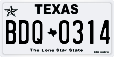 TX license plate BDQ0314