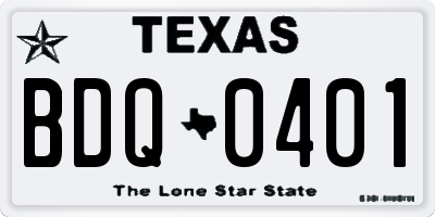 TX license plate BDQ0401