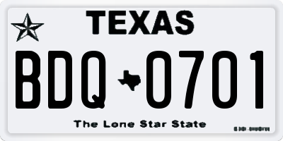 TX license plate BDQ0701