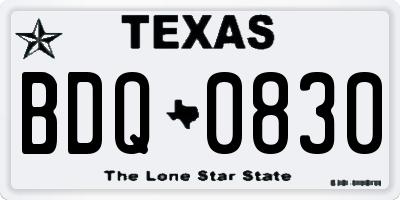 TX license plate BDQ0830
