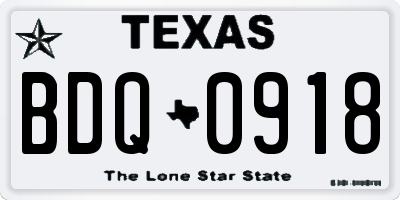 TX license plate BDQ0918