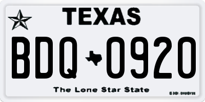 TX license plate BDQ0920