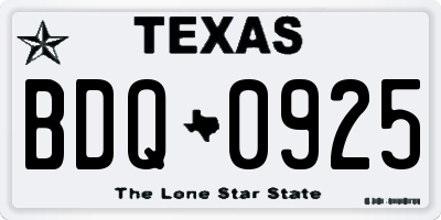 TX license plate BDQ0925