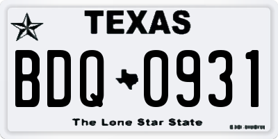 TX license plate BDQ0931