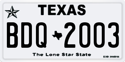 TX license plate BDQ2003