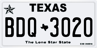 TX license plate BDQ3020