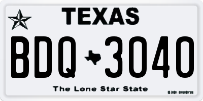 TX license plate BDQ3040