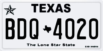 TX license plate BDQ4020