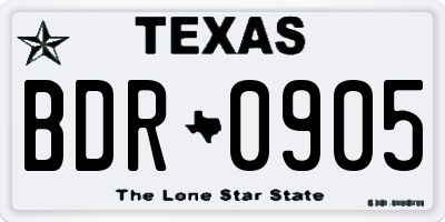 TX license plate BDR0905