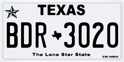 TX license plate BDR3020