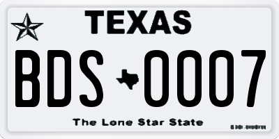 TX license plate BDS0007
