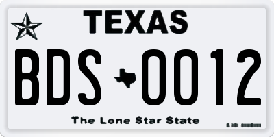 TX license plate BDS0012