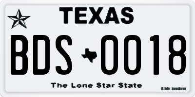 TX license plate BDS0018