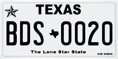 TX license plate BDS0020