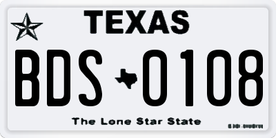 TX license plate BDS0108