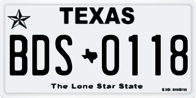 TX license plate BDS0118