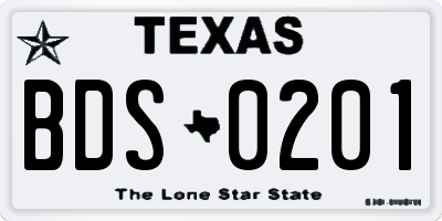 TX license plate BDS0201