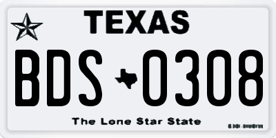 TX license plate BDS0308