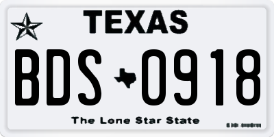 TX license plate BDS0918