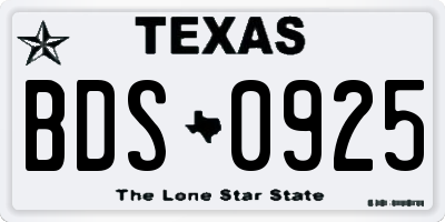 TX license plate BDS0925