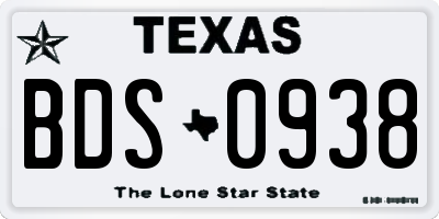 TX license plate BDS0938