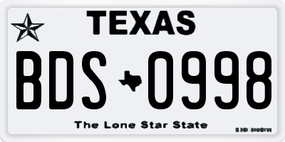 TX license plate BDS0998